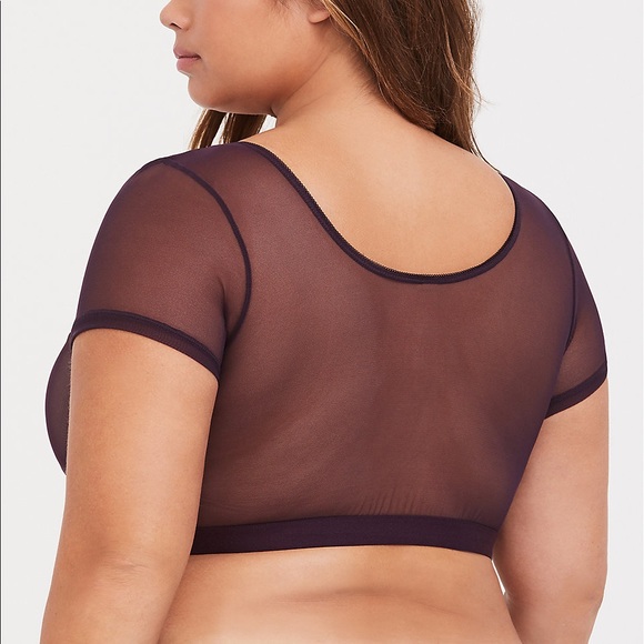 Torrid PURPLE MESH SHORT SLEEVE UNDER-IT-ALL CROP TOP - Picture 2 of 4